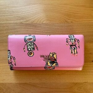 $SALE*Prada Rare Ed. Pink Leather Robot Print Continental Wallet